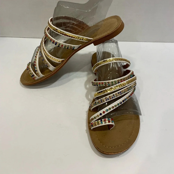 Venus Strappy Multicolored Rhinestone & Sequin Flip Flop Sandals Size 7 - Picture 3 of 10